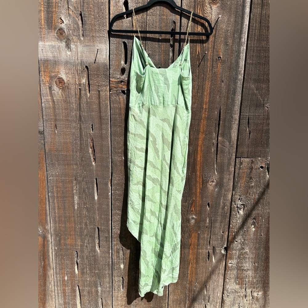 NWT Vix Surya Details Cowl Neck Camo Long Asymmetrical Dress with Gold Hardware - Picture 8 of 16